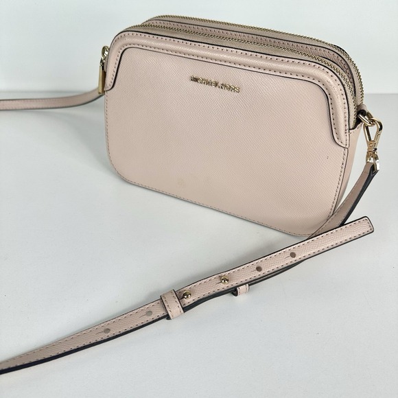 Michael Kors Large Blush Pink Crossgrain Leather Double Zip Crossbody Bag - Picture 13 of 16